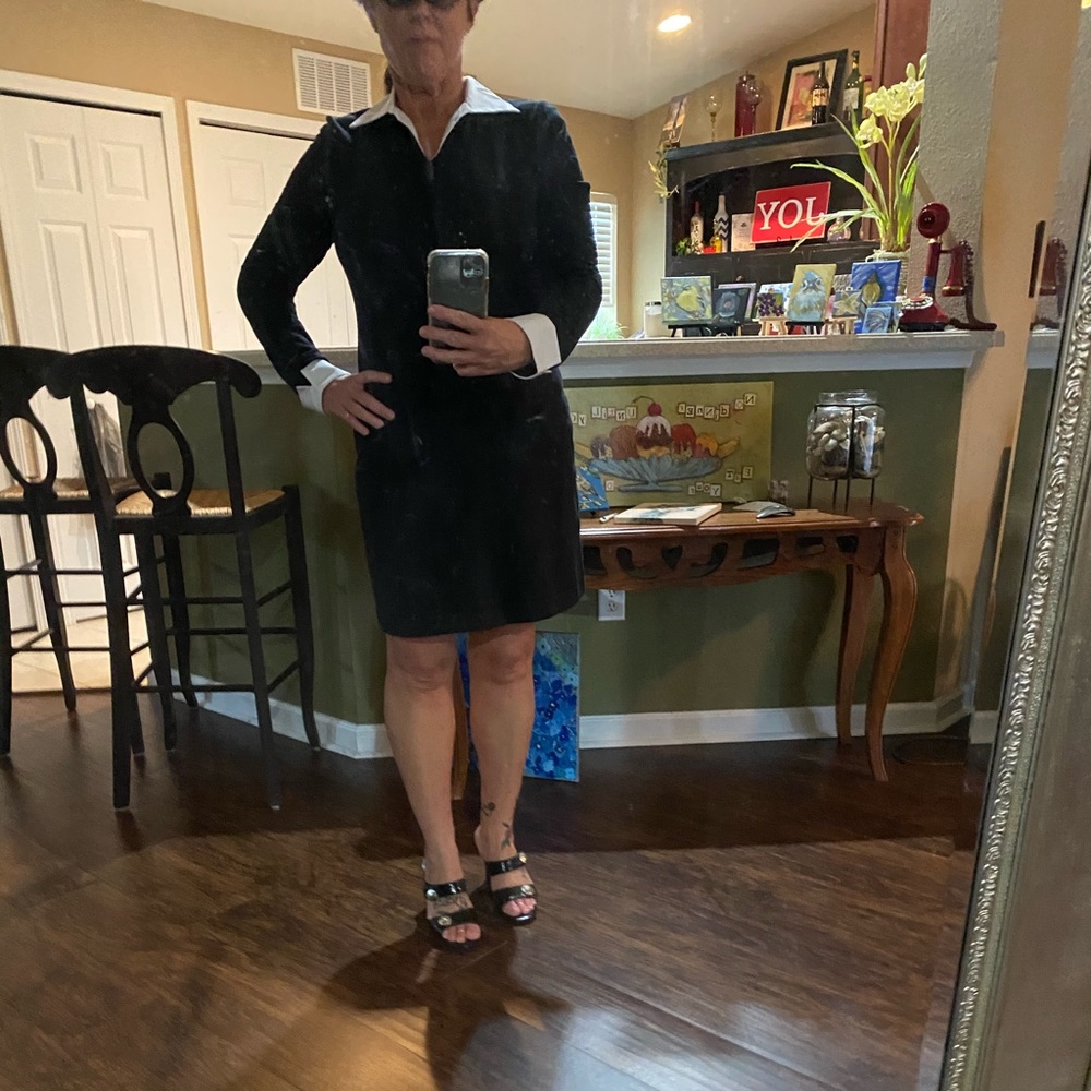 Venus black dress w/ white collar and arm cuffs